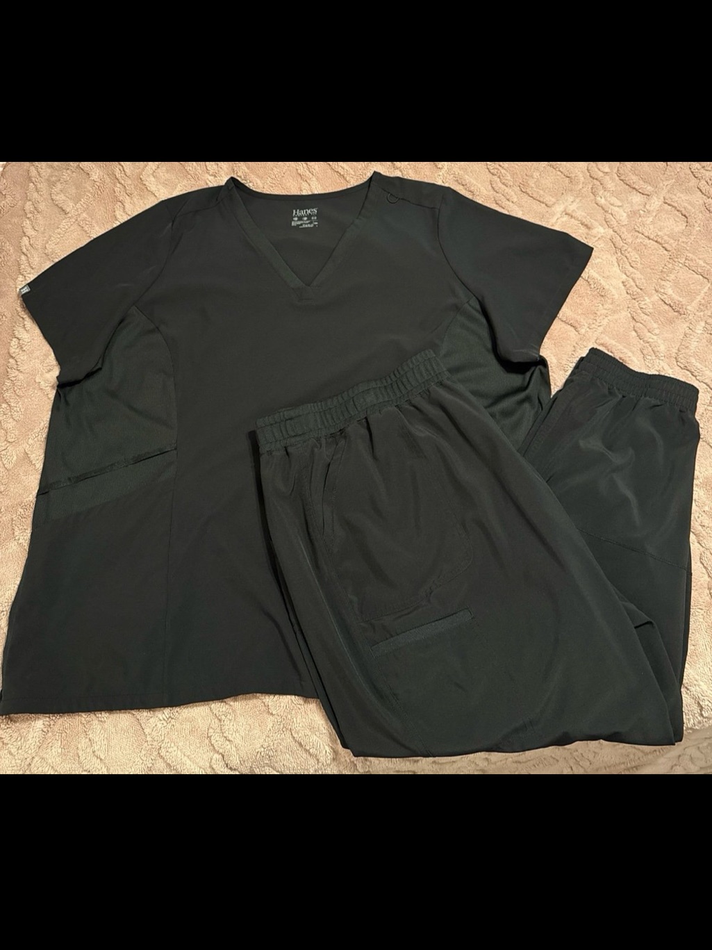 Black Medical Scrub Set - V-Neck Top & Elastic Waist Pants